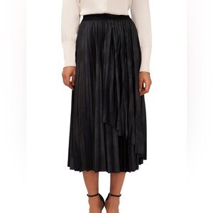 Halogen Black Vegan Leather Faux Wrap Pleated Midi Skirt NWT XL